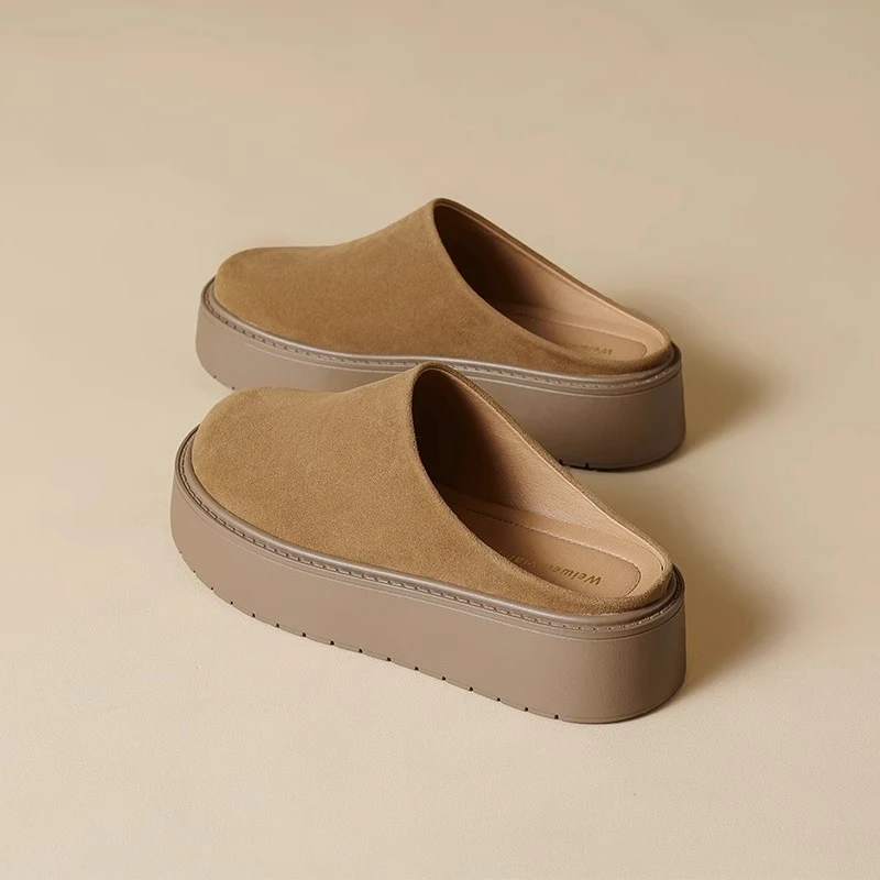 【万象撤柜】厚底增高勃肯拖鞋女外穿懒人包头半拖鞋大码女鞋41到43