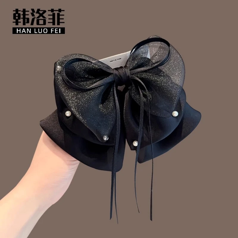 法式高级感双层蝴蝶结抓夹气质夹子飘逸马尾夹鲨鱼夹头饰发抓女