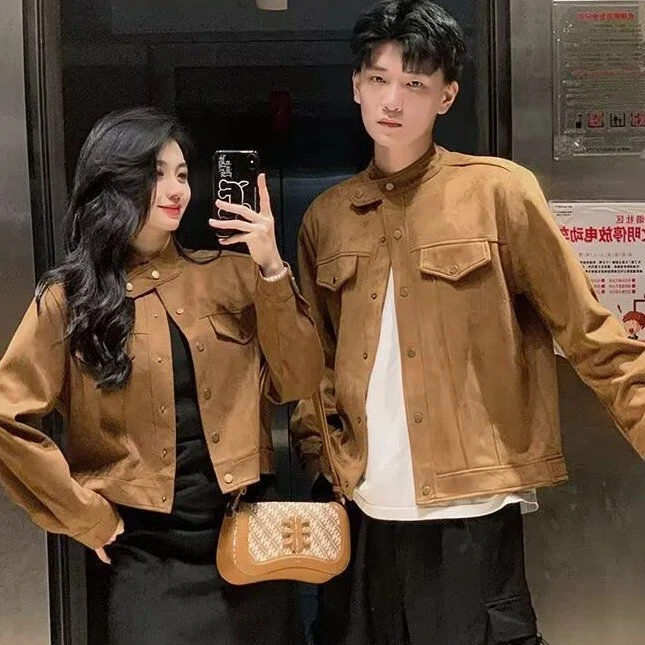 高级感情侣装春秋2025新款小众设计男女国潮宽松情侣外套潮牌外套