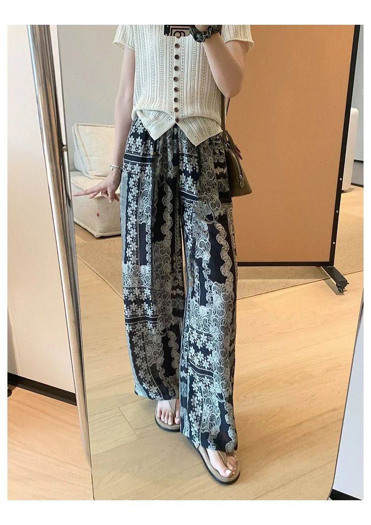 FUJIA STYLE新款韩版百搭时尚碎花阔腿休闲裤K8277
