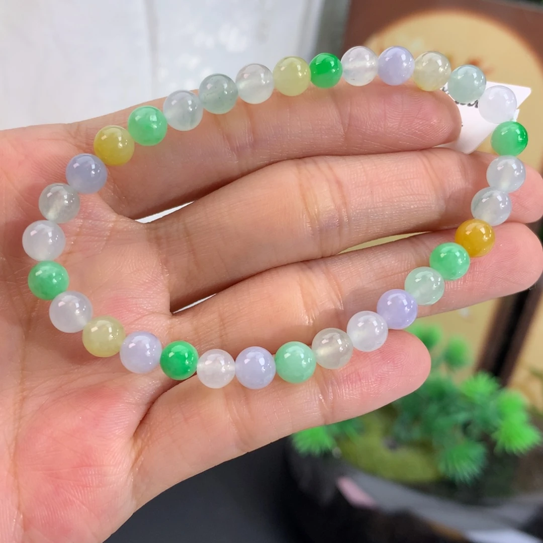 翡翠未镶嵌手串卡5.2-6胶润多宝手串