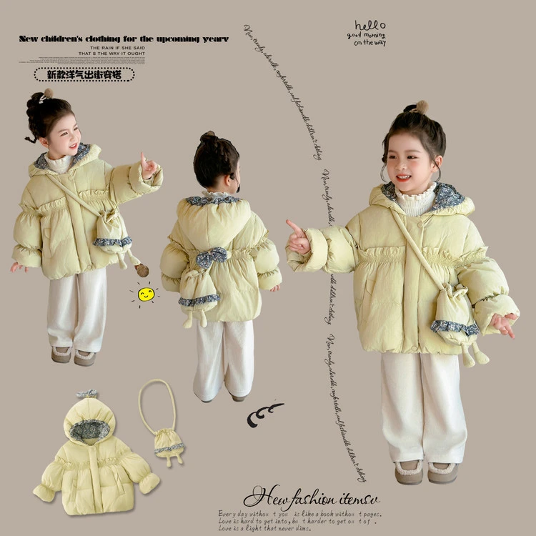 巴拉女童加厚棉服过年服秋冬季新款时髦洋气儿童保暖棉袄连