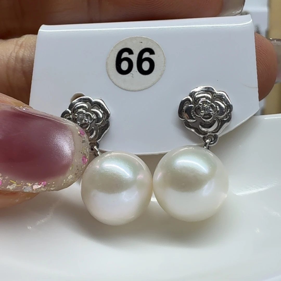 淡水珍珠银S925镶嵌耳饰珍珠10.5