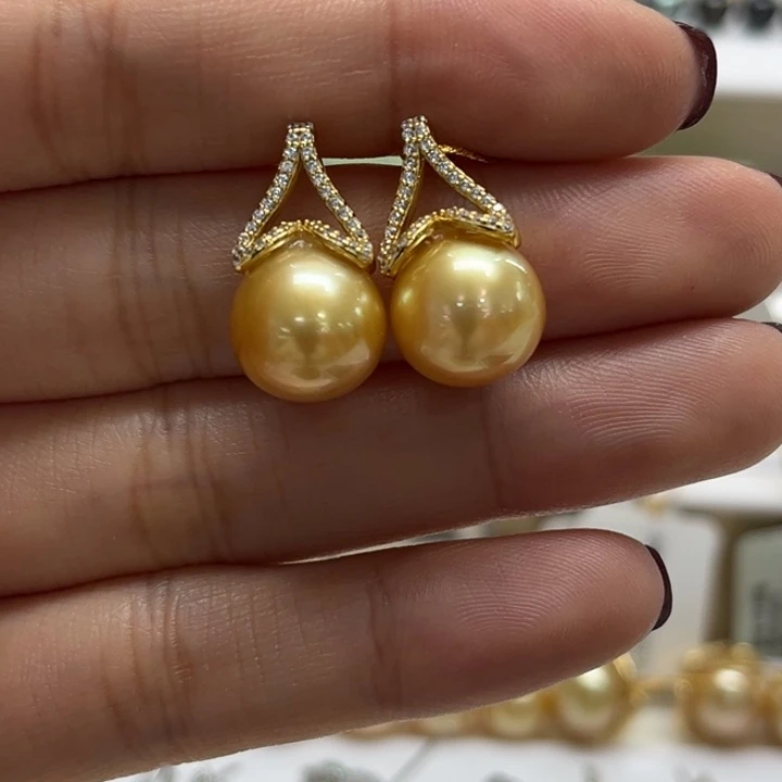 银S925镶嵌耳饰海水珍珠11-12mm40号