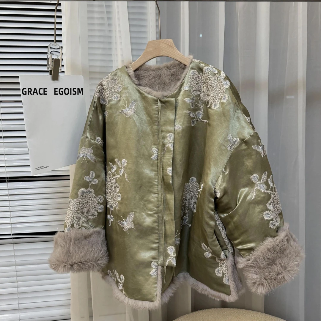 金禾.【千金裘】新款新中式国风醋酸重工刺绣两面穿皮草19333