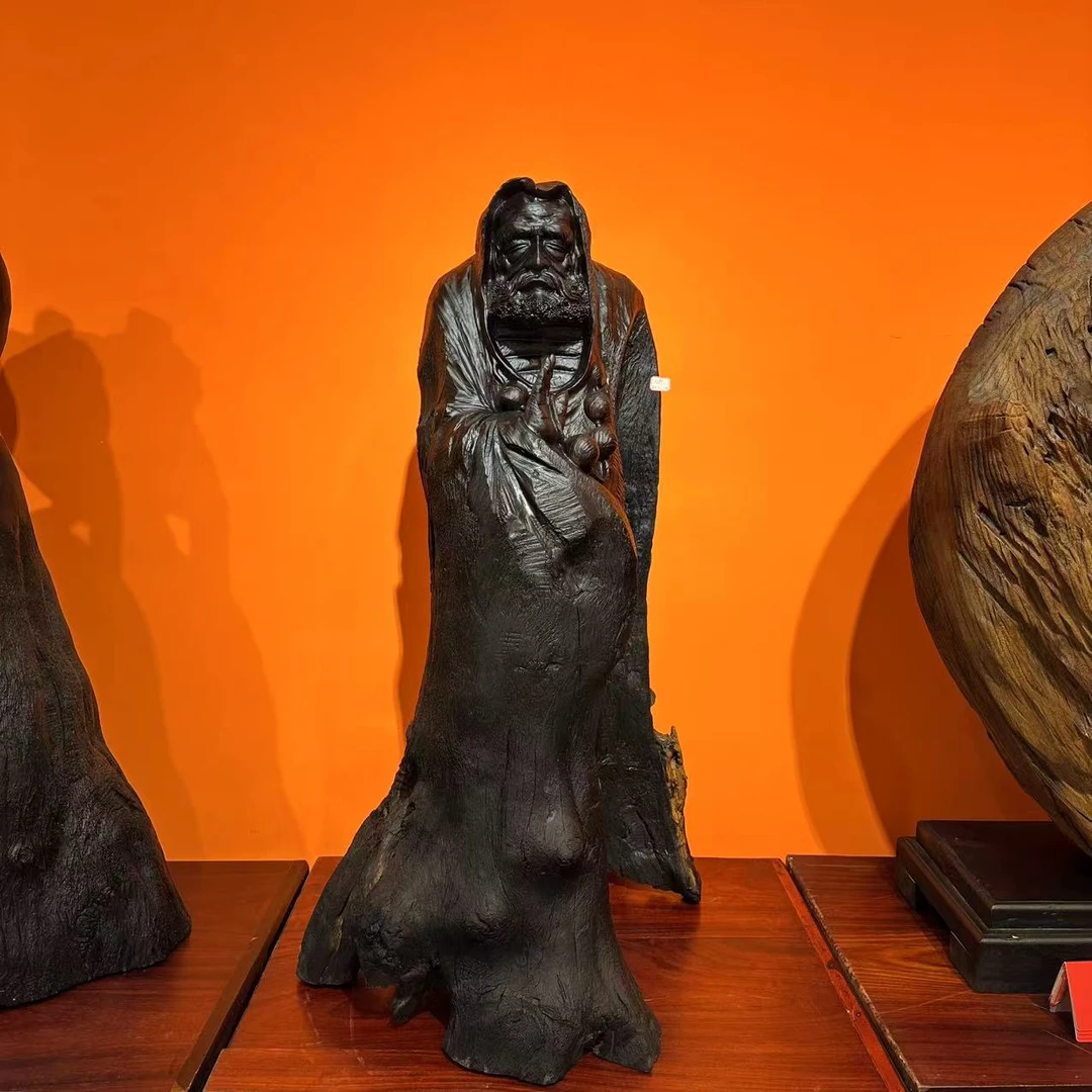 《悟禅·达摩》鸡翅木手工雕刻摆件 尺寸：60-60-106