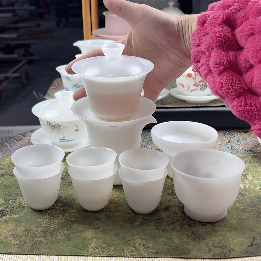 素烧璞玉马蹄盖碗160ml茶海过滤6个45ml美人杯，压手杯