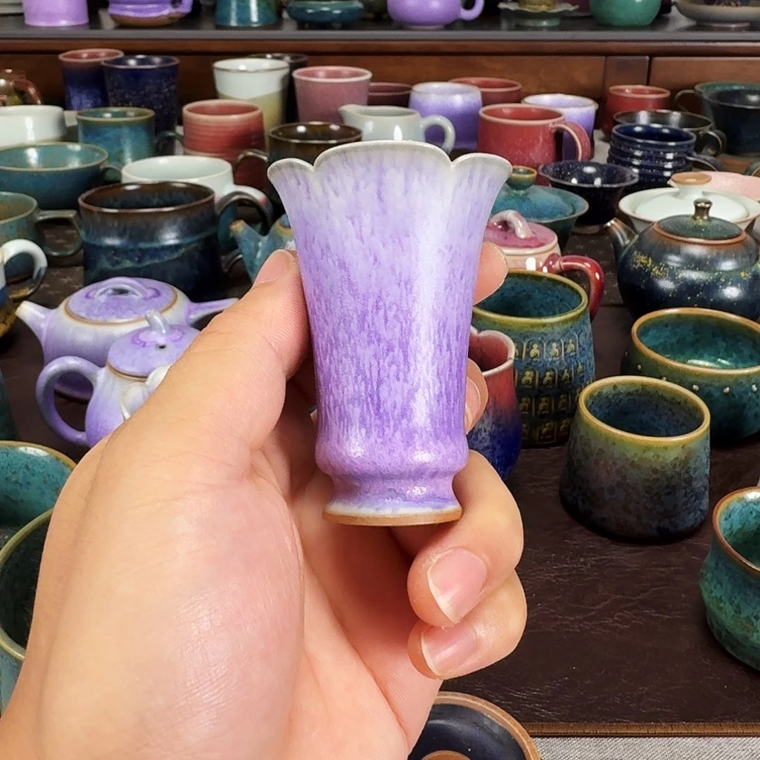 紫光釉花口高足闻香杯