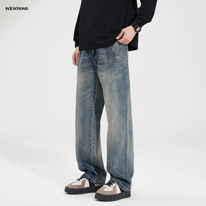 工装时尚裤子高街牛仔长裤秋冬新款设计解构美式拼接阔腿男裤
