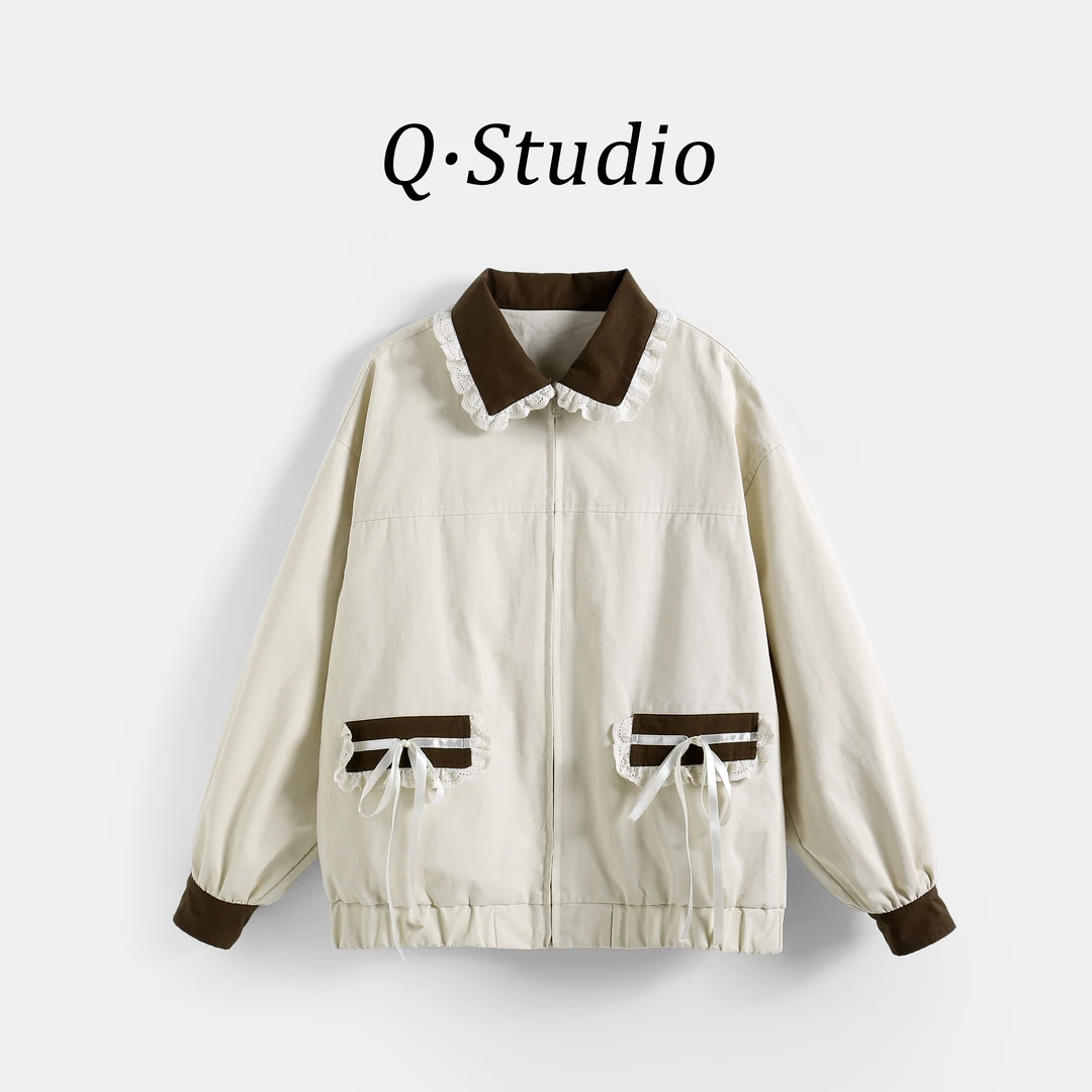 女童2025春季新款时尚休闲中大童花边翻领百搭潮流宽松外套WT0009