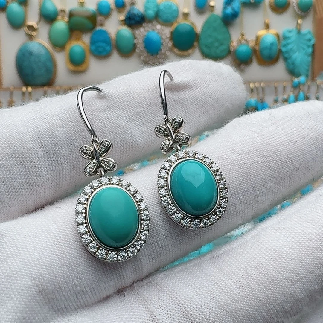 绿松石银S925镶嵌耳饰