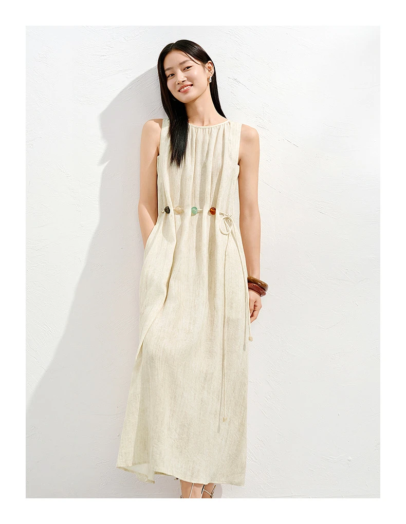 无袖A字裙高腰优雅长裙连衣裙百搭咖色气质高街穿搭