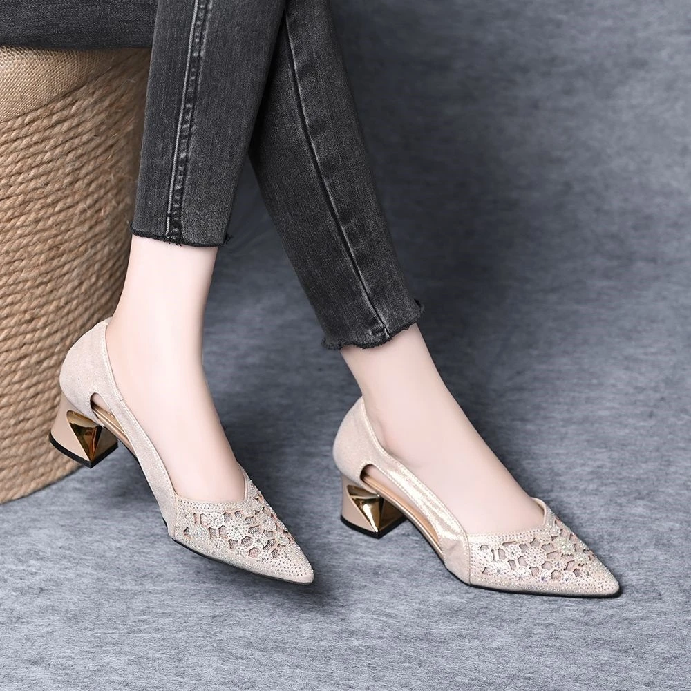 黑色夏季2025包头网纱高跟鞋女士网沙女不累脚黑法式气质黑女新款