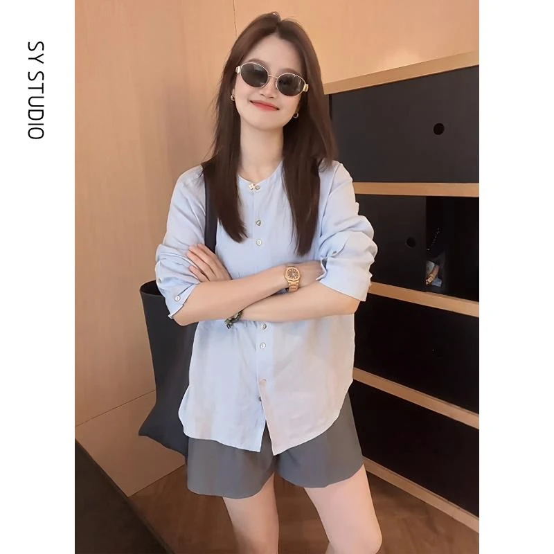VOCKOO官方韩系清纯系穿搭套装宽松慵懒薄款防晒衬衫时尚百搭休闲