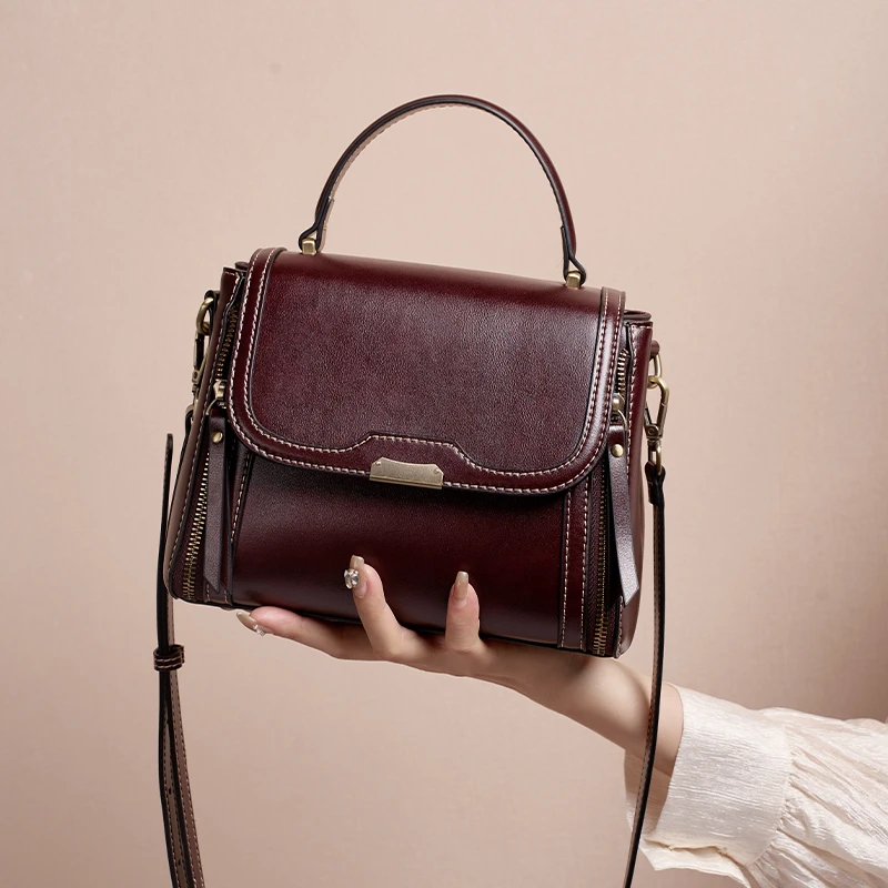 女士真皮斜跨手提包百搭大容量包包时尚小众复古女包3339