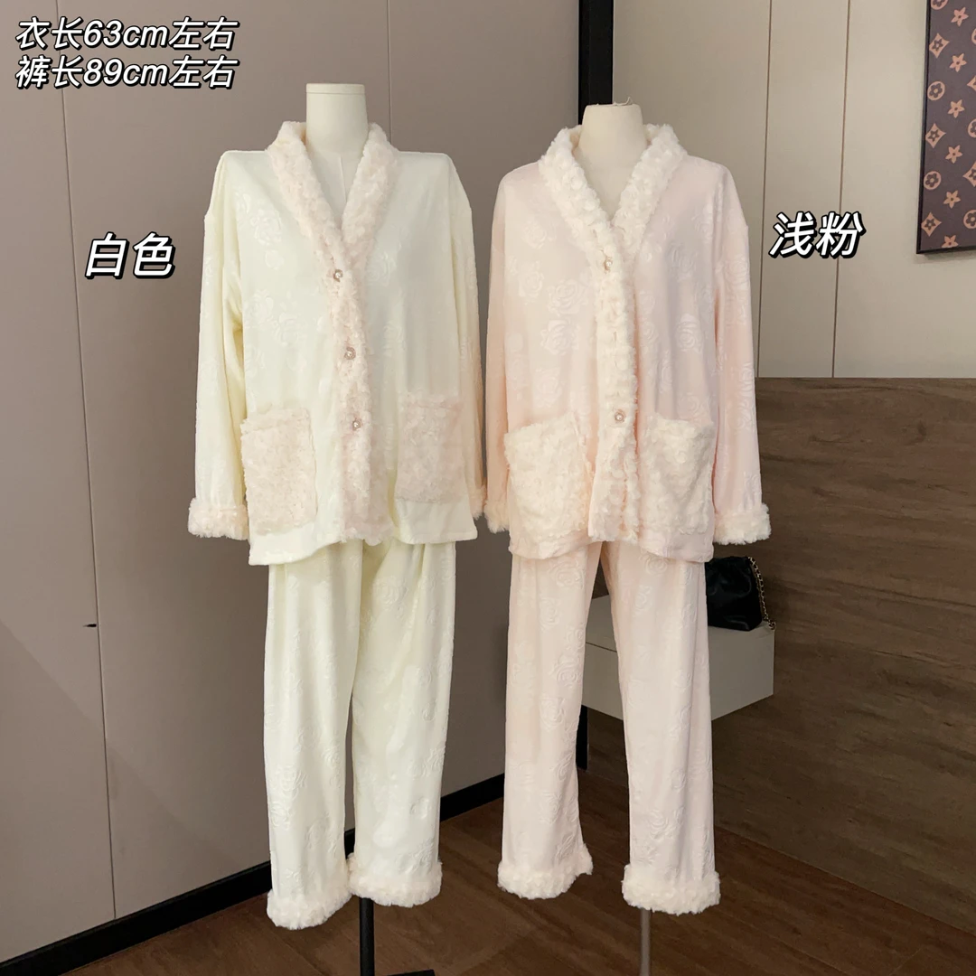 【Si&华严选】甜美海岛绒睡衣保暖高级感家居服毛绒印花套装1213