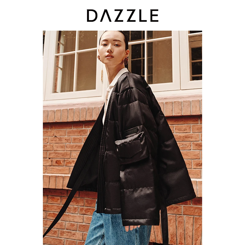 DAZZLE地素纯色羽绒服新中式宽松系带设计外套2H3K2031A