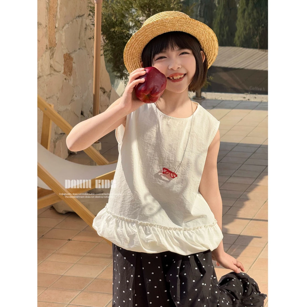 【嗒囜】女童夏季韩版时尚甜美纯色无袖小衫儿童洋气百搭上衣童装