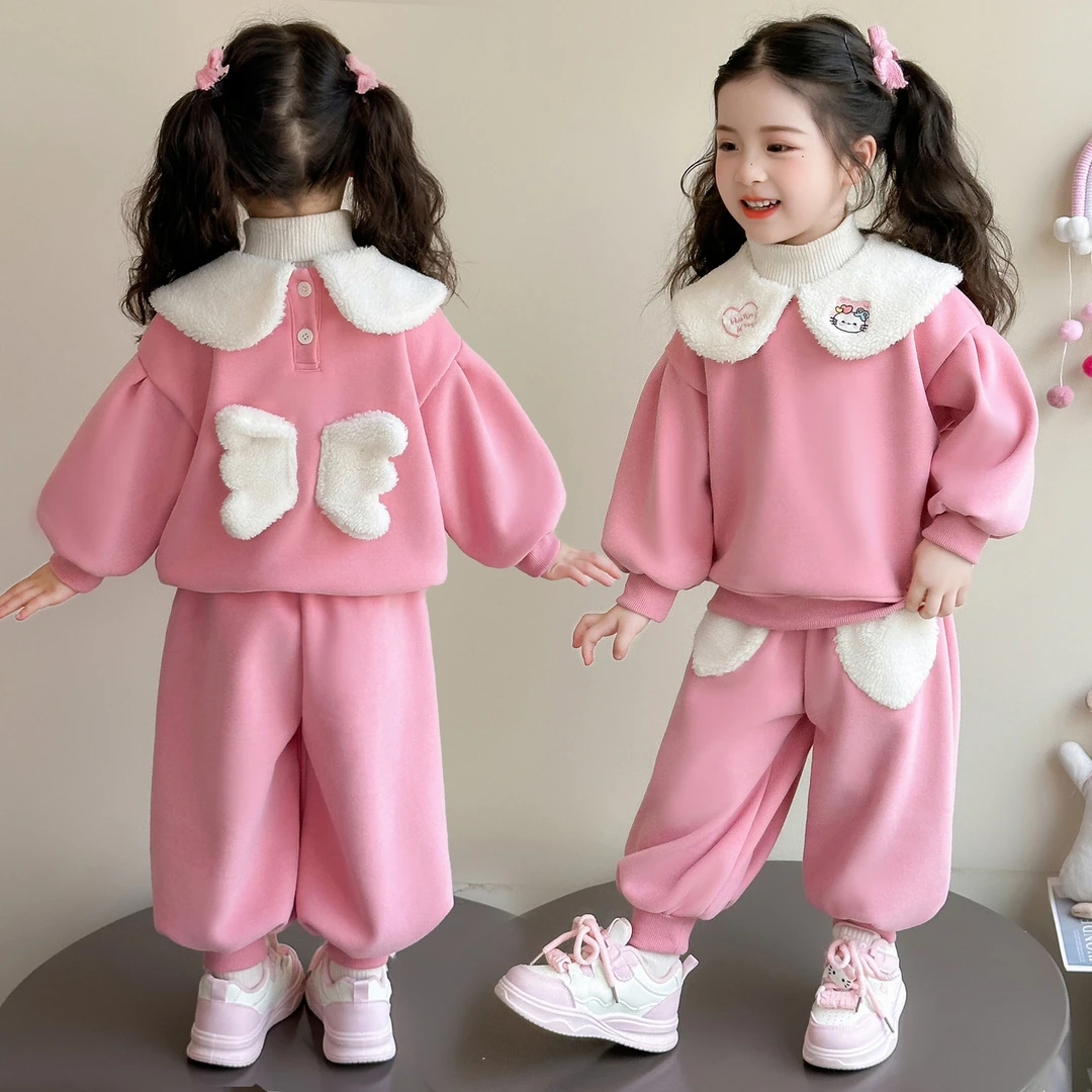 女童秋冬加绒套装2025新款儿童时髦洋气加厚卫衣小女孩冬款两件套