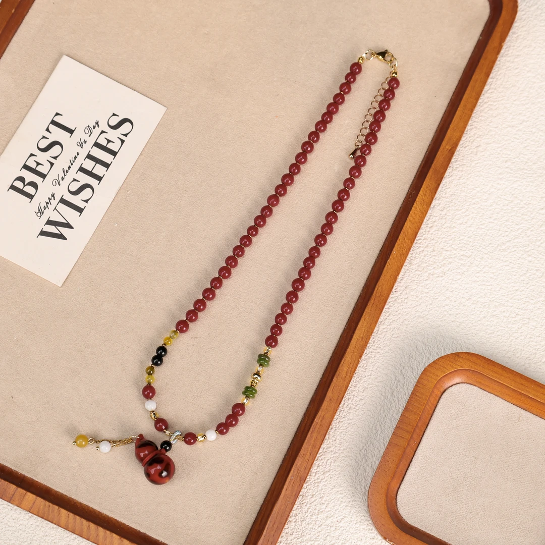 合金项链 LZ5313红黑葫芦包浆红色怀业琉璃项链