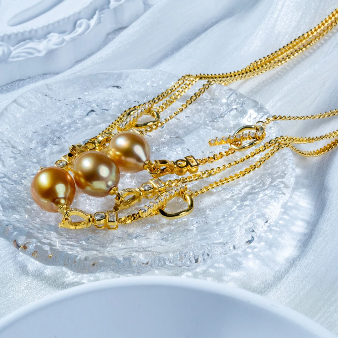 【憨姐设计款】S925银链海水金珠吊坠设计款11-13mm多样性发一