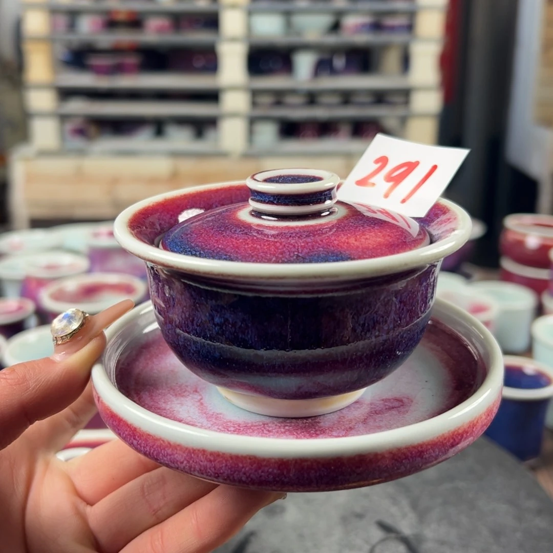 瓷片全品无暇三才盖碗纯手工