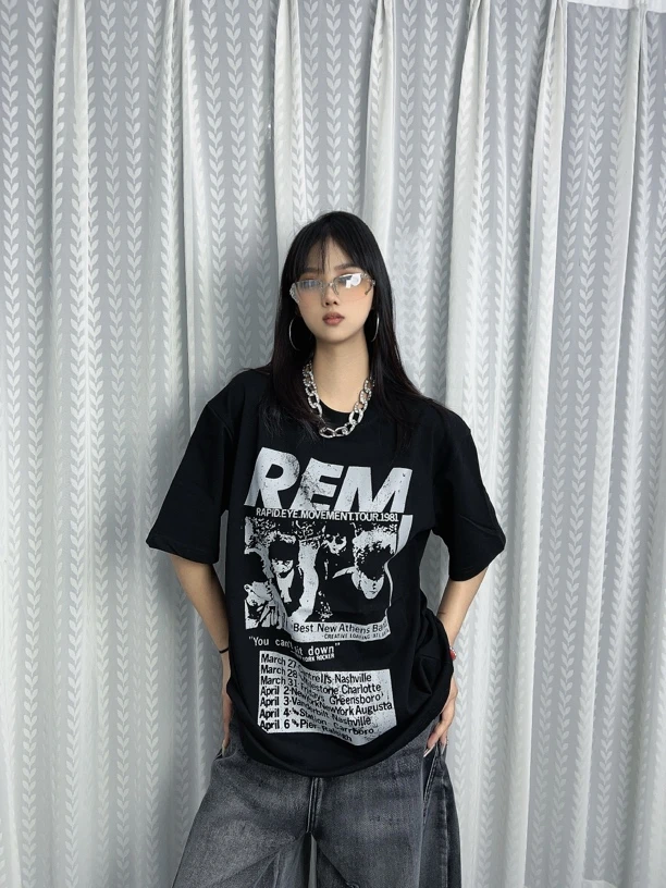 YL2025日常印花青少年螺纹短袖字母T恤个性圆领百搭