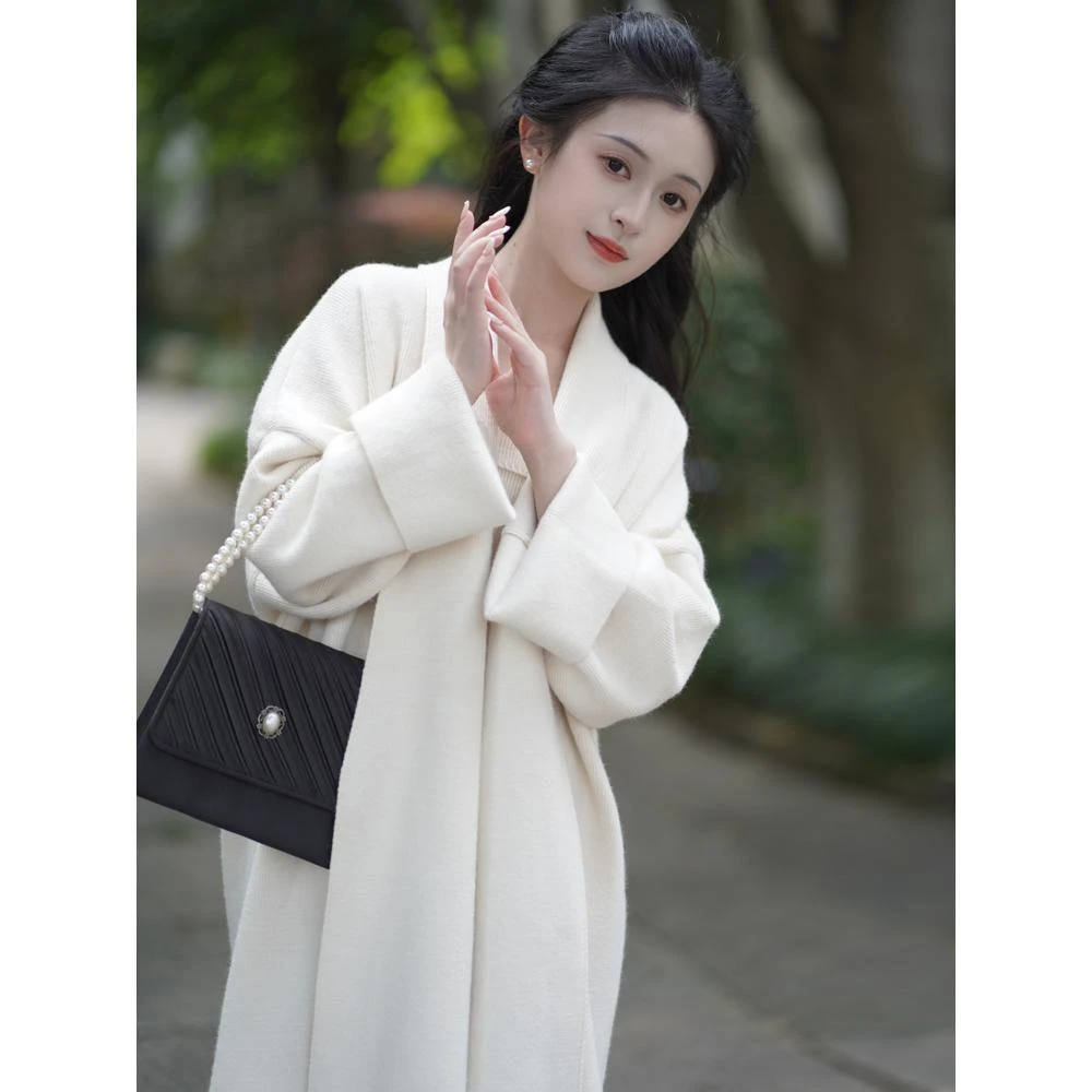 温柔慵懒风仙女长款针织开衫外套套装抹胸针织连衣裙大衣两件套