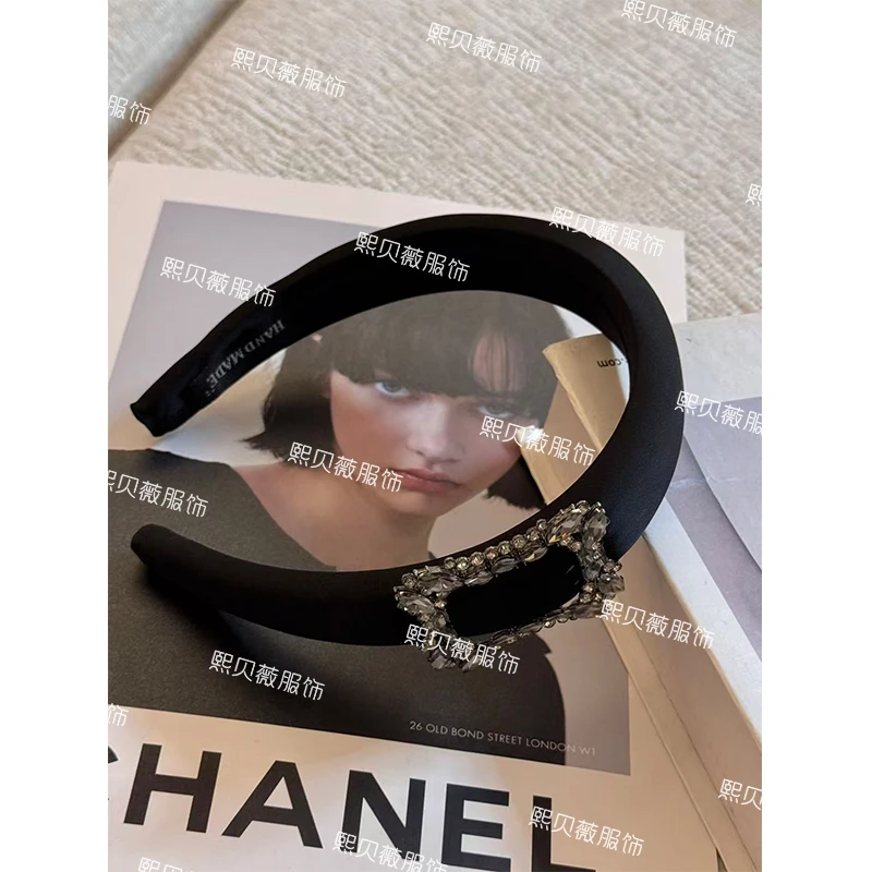 熙贝薇2 欧货复古秋冬闪钻黑色丝绒重工扣宽版高颅顶发箍 G5572