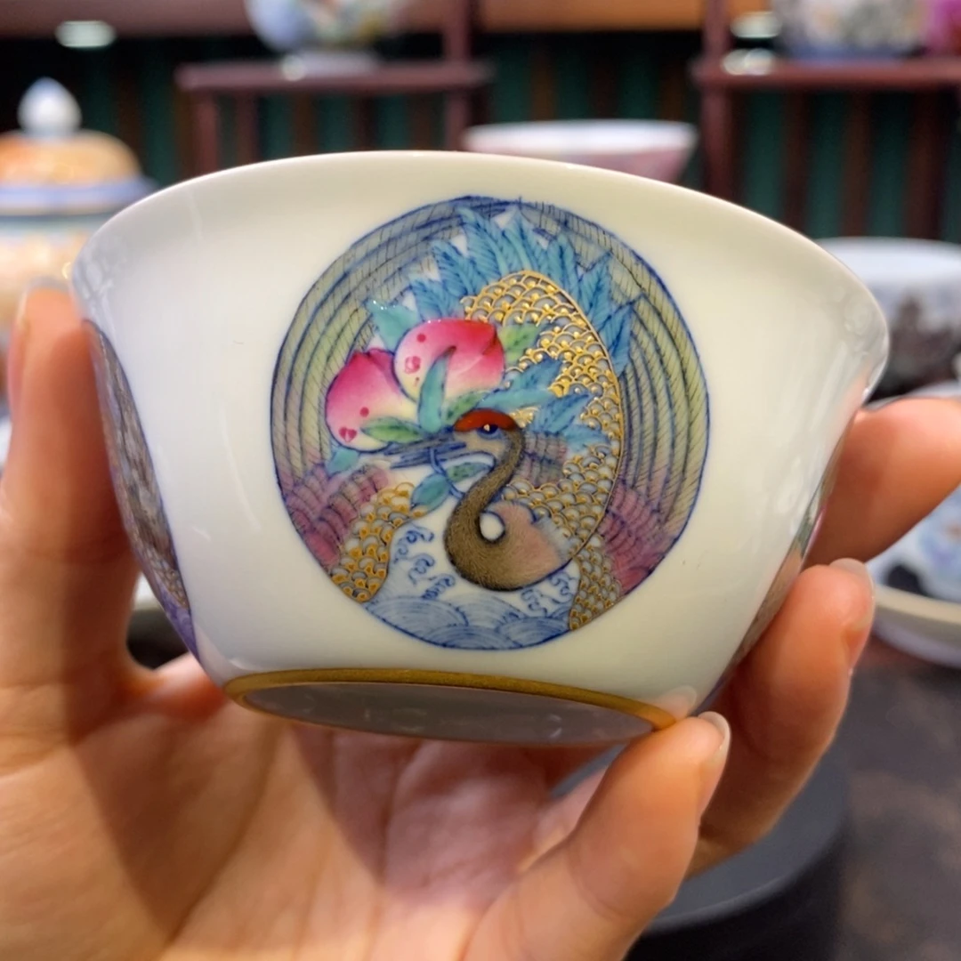 聿澜堂斗彩仙人祝贺卧足杯