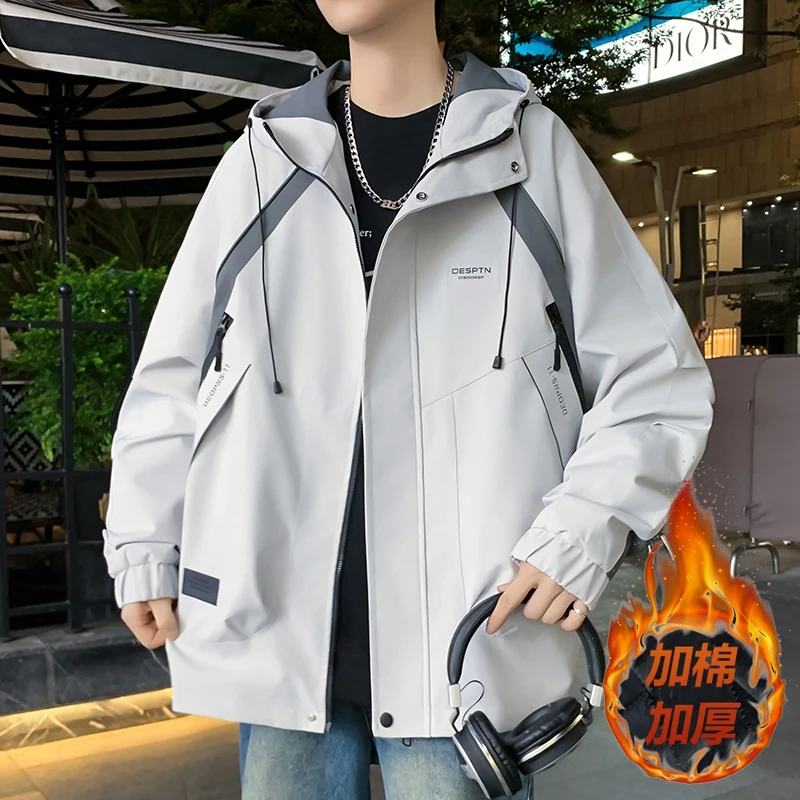 秋冬季青少年男士连帽夹克学院风潮流百搭加厚保暖学生休闲男外套