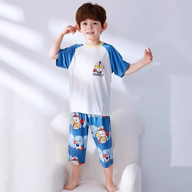 MMLL男女童七分袖九分裤冰川棉家居服套装