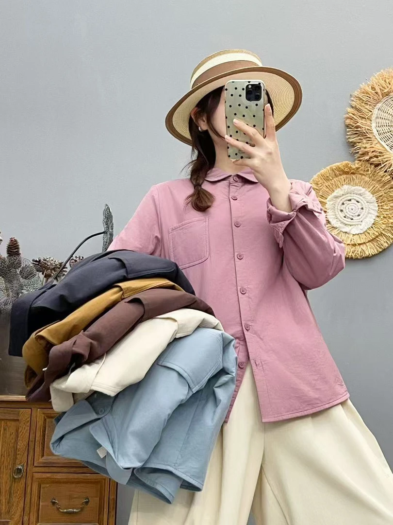 2025秋冬娃娃领纯棉加棉纯色棉服韩版宽松衬衫外套