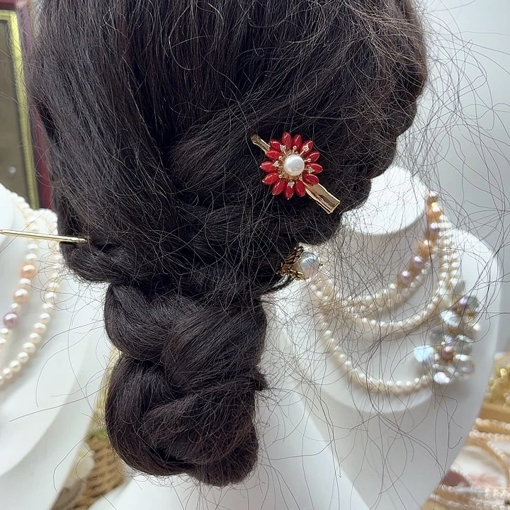 淡水珍珠发饰银S925镶嵌