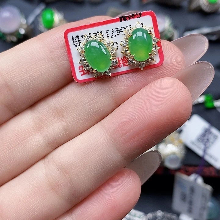 翡翠银S925镶嵌耳饰