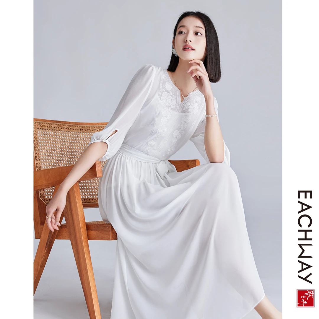 1F32L2013082法式V领仙女裙夏季连衣裙