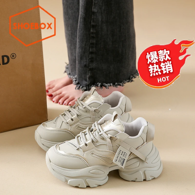 SHOEBOX/鞋柜爆款韩版厚底增高老爹鞋女2025春季新款显脚小运动鞋