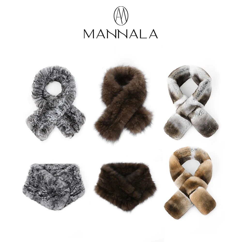 MANNALA丨稀有贵气手工编织交叉式本色獭兔龙猫围巾围脖Q0211