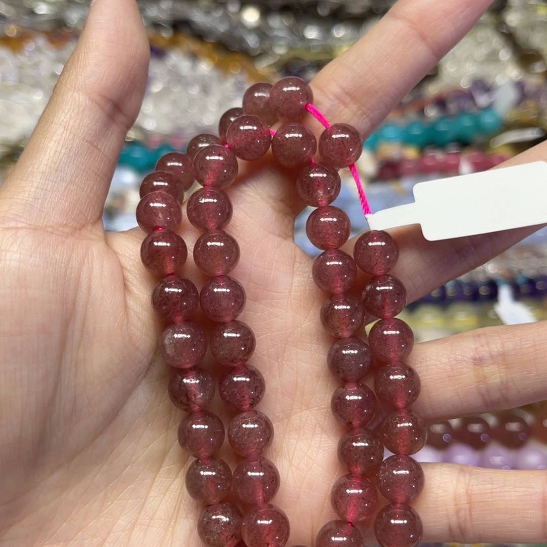 玛瑙/玉髓散珠天然草莓晶卡8.6长条38厘米