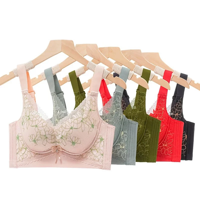#089剪标无磁桑蚕丝小胸女士内衣聚拢性感蕾丝舒适文胸上托调整型