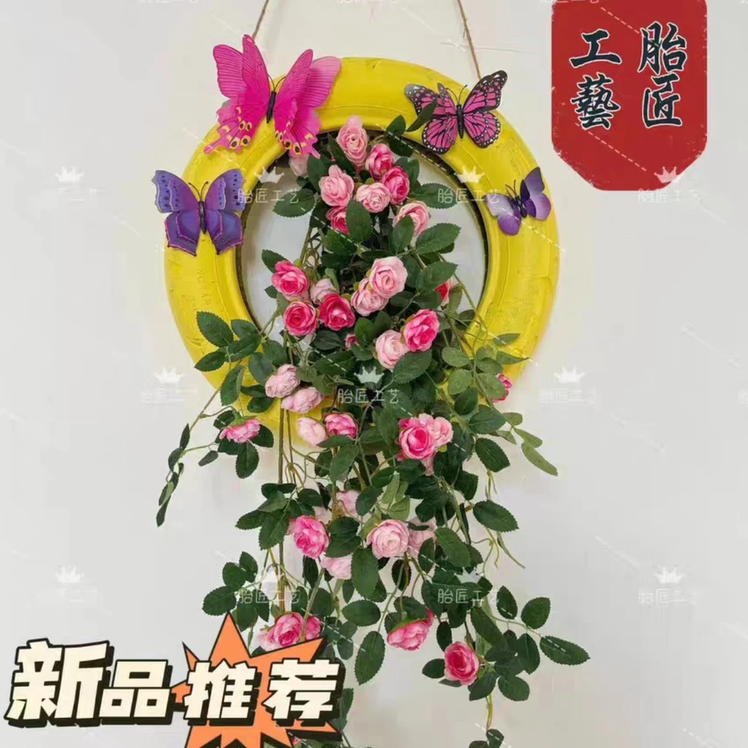轮胎装饰花盆改造多肉植物种花悬挂彩绘创意工艺品含花盆底盘托盘