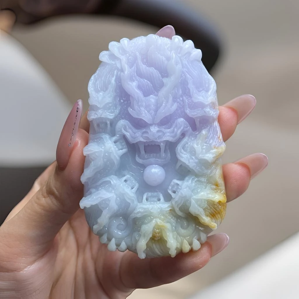 定制翡翠 黄加紫九龙牌护住 霸气九龙 毛货买断 尺寸76*48*12.6mm