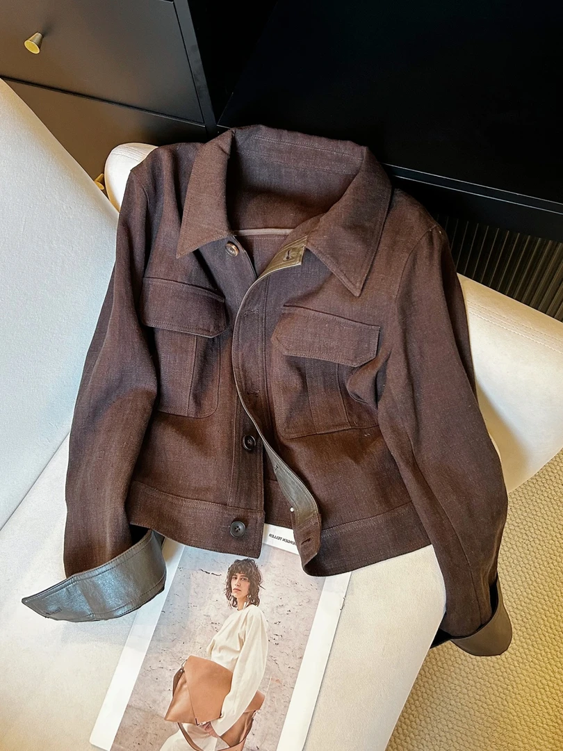 韩系复古高级感翻领工装外套女2025秋季时尚简约休闲百搭夹克上衣
