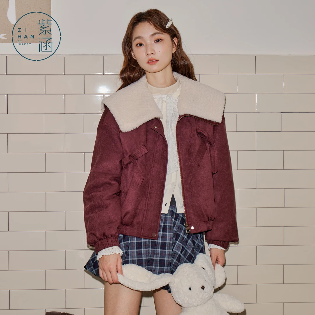 紫涵短款羊羔绒大羽绒服女2025年冬季新款甜美鸭绒外套Z5Z10AS143