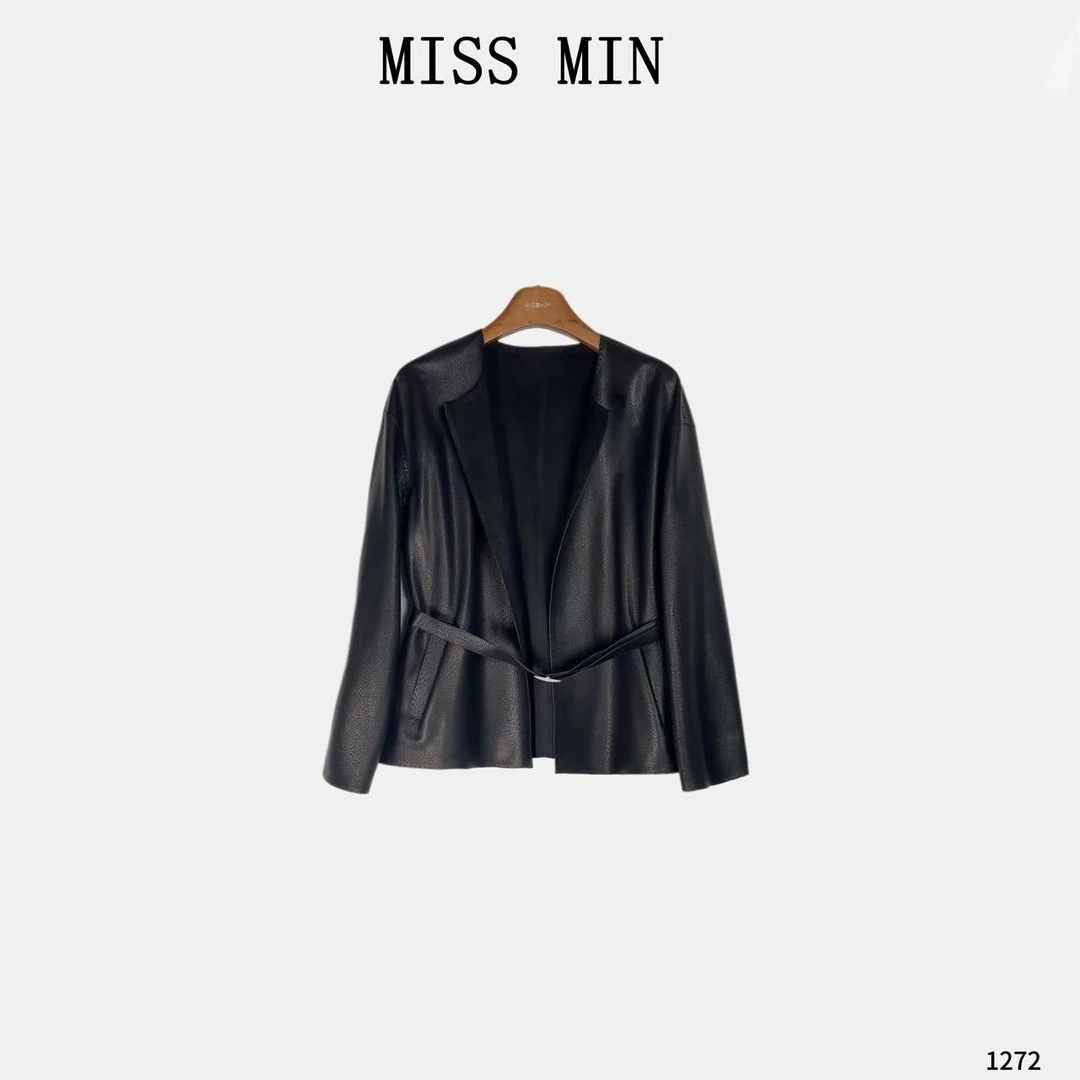 MISS MIN【酷影】皮衣收腰荔枝纹立领微奢服装气质百搭显瘦外套1272