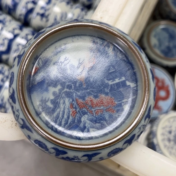 瓷摆件陶泥山水盖置微瑕疵