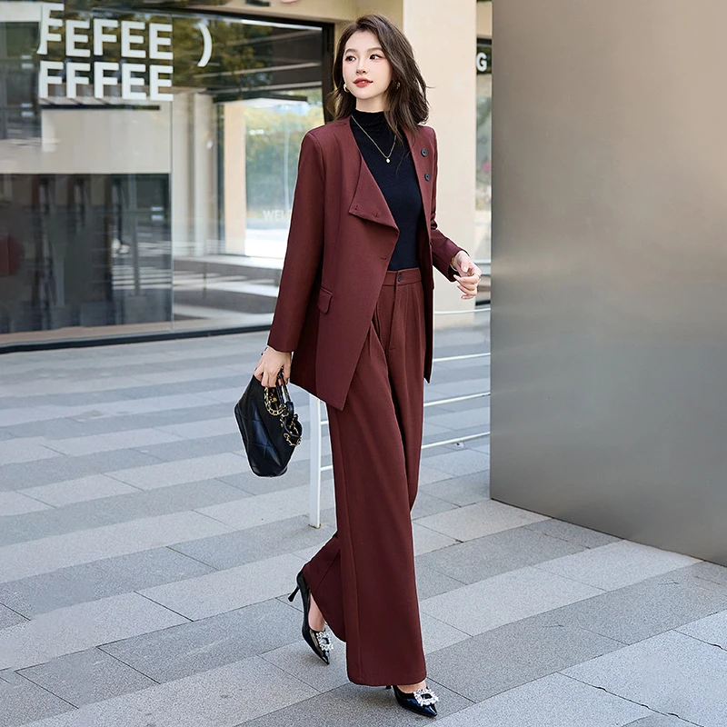 时尚休闲套装秋季新款女装斜门襟系带百搭外套长裤两件套春秋上衣