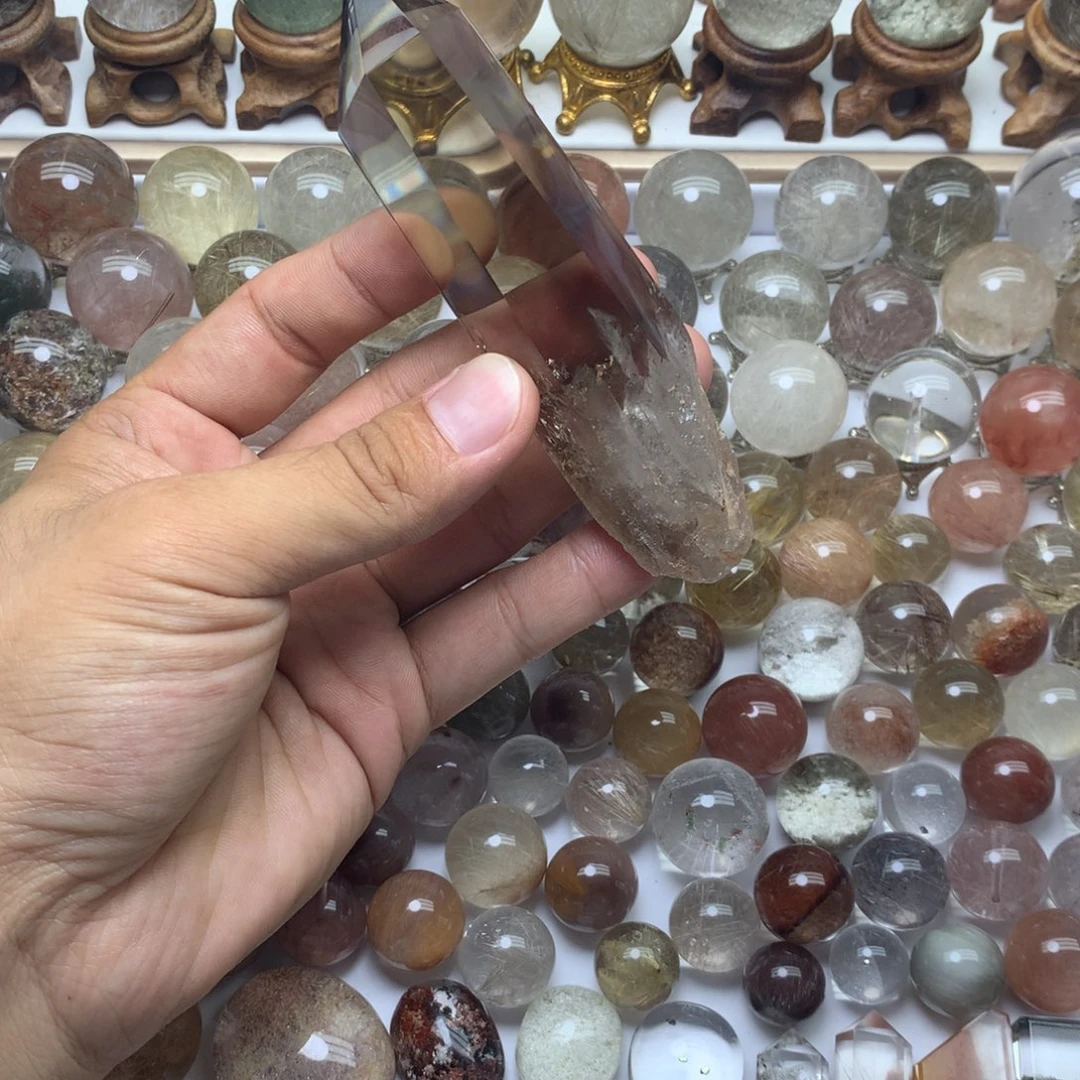 水晶珠宝半成品未镶嵌茶晶柱子