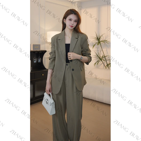 【24860】2025年春季宽松小西装外套女韩版直筒长裤西服裤子