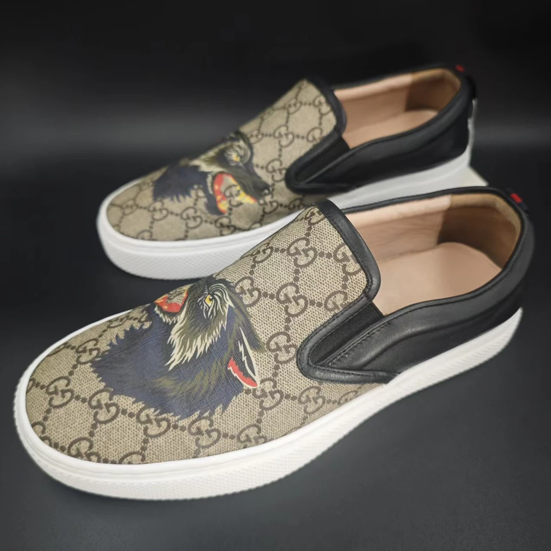 95新 GUCCI/古驰 时尚百搭乌木老花狼头一脚蹬41.5欧码 cat923